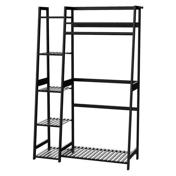 Amboo Garment Rack with Shelves, Clothing Rack for Hanging Clothes, Freestanding Closet Organizer, black