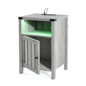 Evajoy Nightstand with Charging Station, Side Table with RGB Light Strip, Modern End Table Beside Table with USB Ports and Outlets 2023