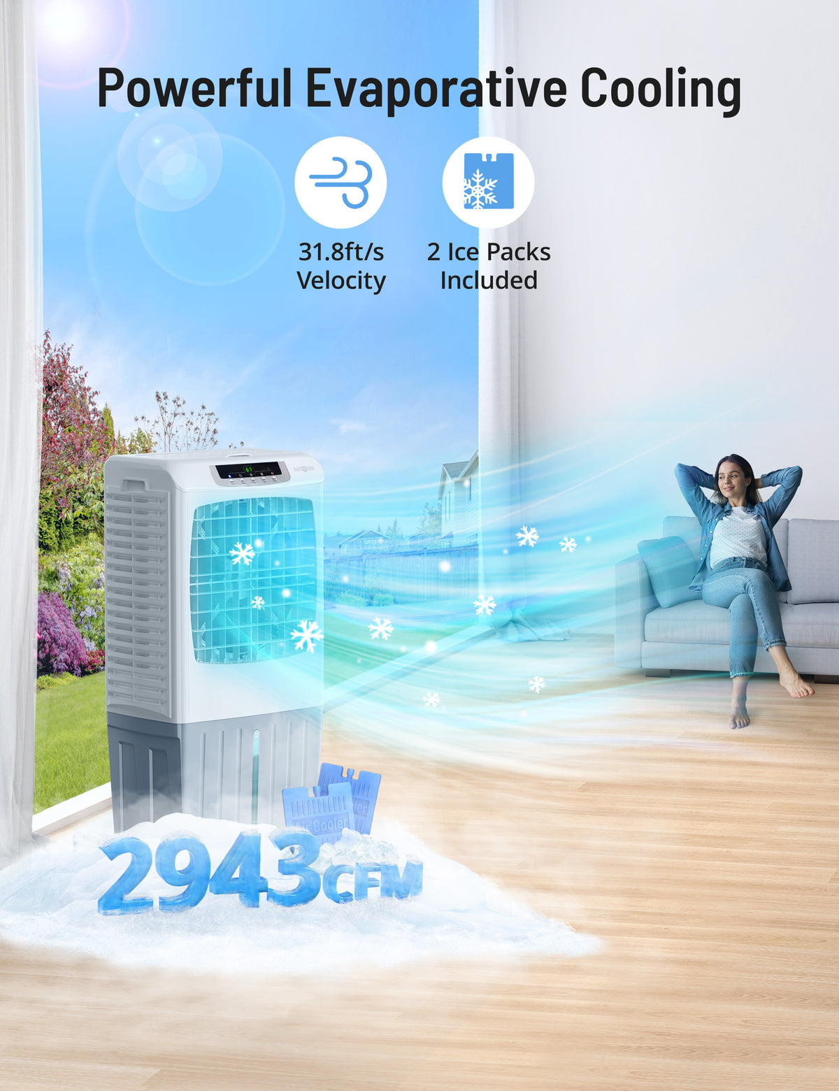 Paris Rhône Evaporative 3-in-1 Tower Fan Swamp Cooler Portable Humidifier 41" with 10.6 Gal Water Tank