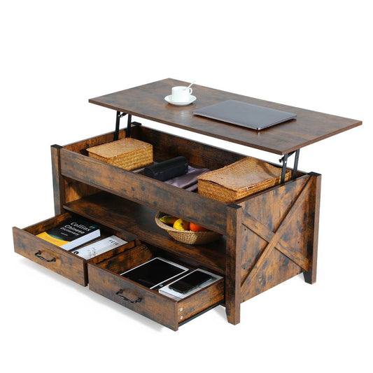 Lift Top Coffee Table, Modern Coffee Table with 2 Storage Drawers and Hidden Compartment