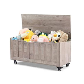 Storage Chest, 39.4'' Wooden Storage Bench with 2 Safety Hinges, Shoe Bench with Wheels