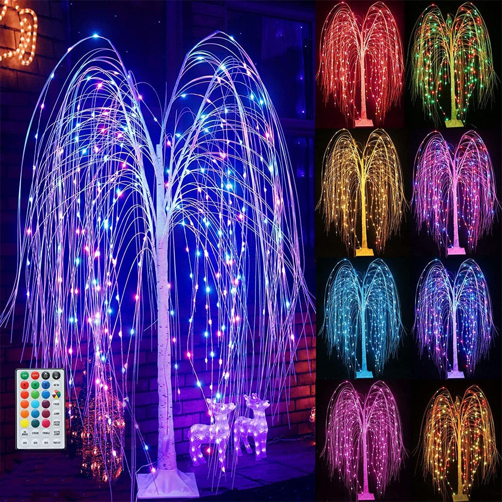 5FT Colorful Lighted Willow Tree, LED Tree with Remote, Willow Tree with Multicolored White String Lights