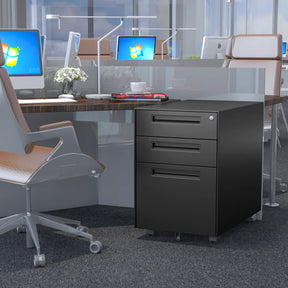 3 Drawer Metal Mobile Vertical Locking File Cabinet with Lock, Under Desk Rolling Filing Cabinets for for Home Office