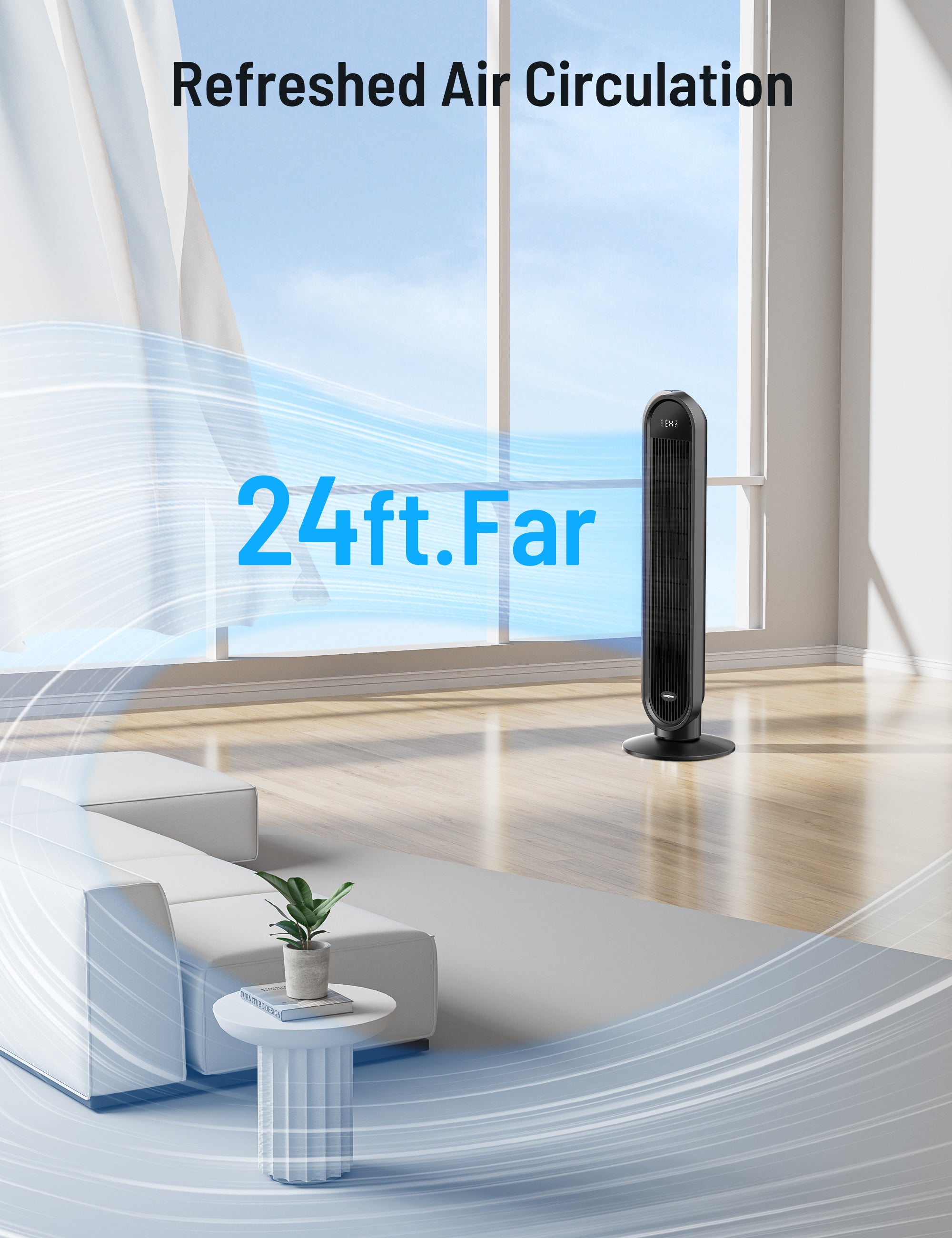 38” Oscillating Tower Fan with Remote, LED Display Cooling Tower Fan for Bedroom, Living Room, Offices & Kitchen PE-TF033
