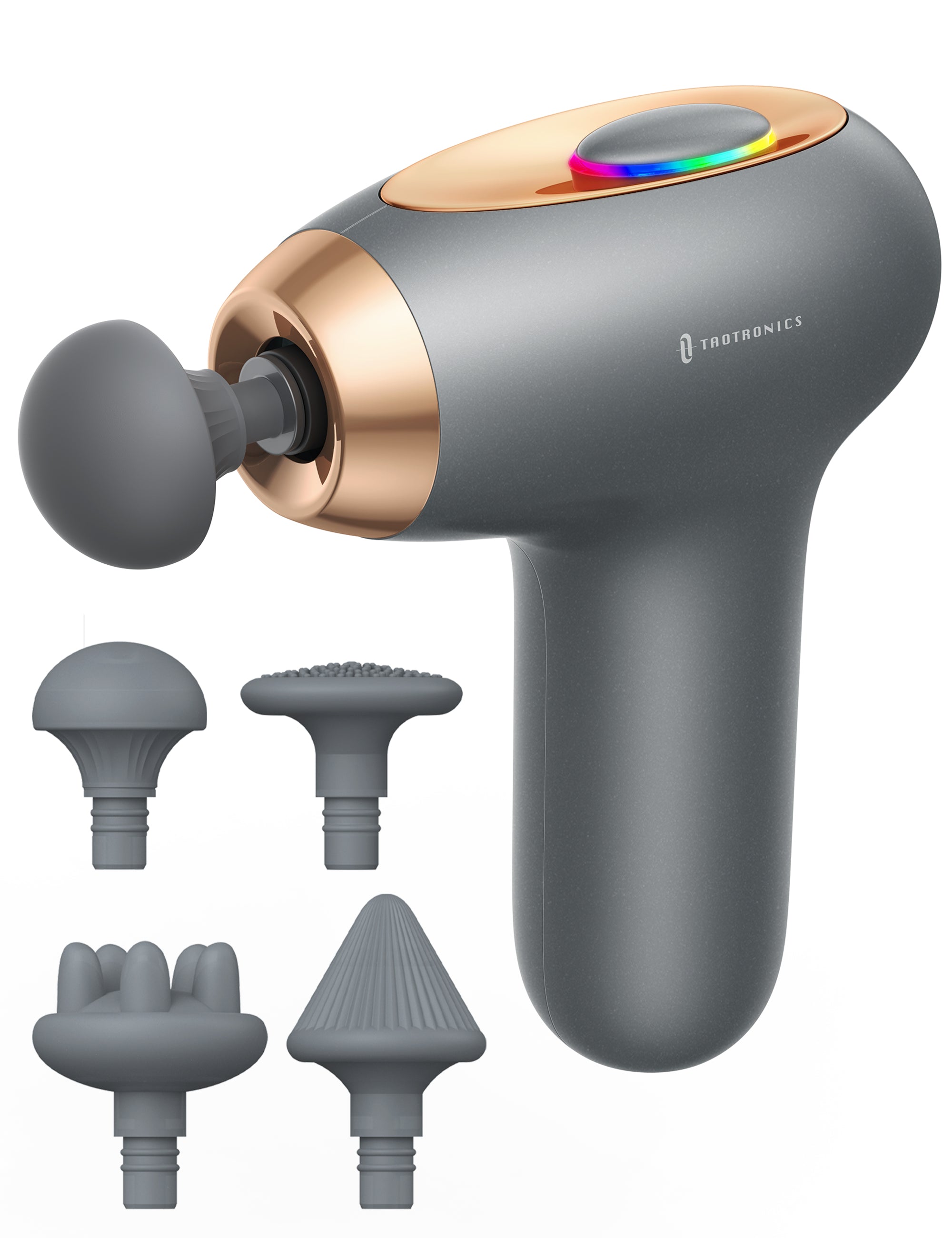 Massage Gun, Deep Tissue Percussion Muscle Massager Handheld Cordless Back Massager with 5 Speeds and 4 Heads(Gray) wm