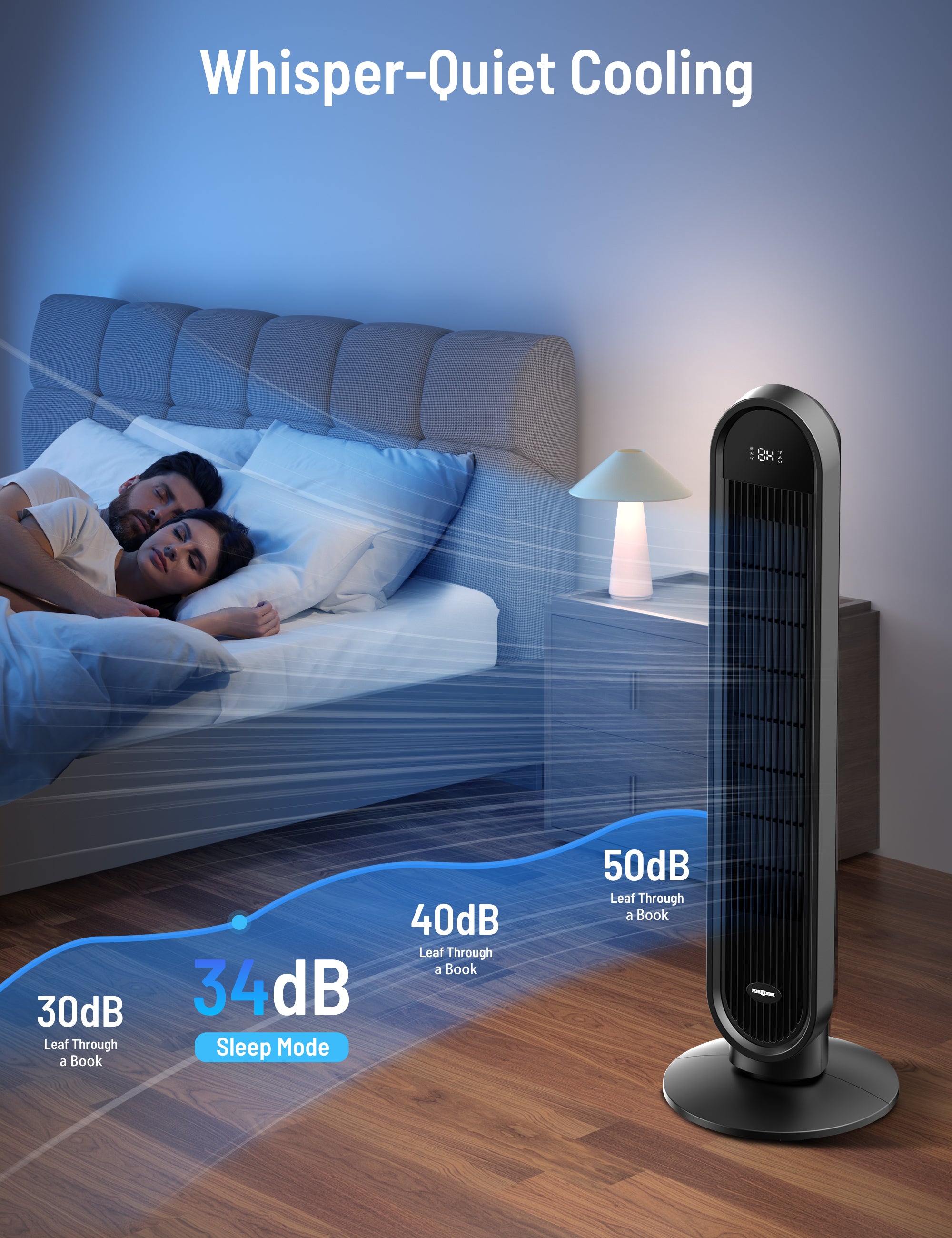 38” Oscillating Tower Fan with Remote, LED Display Cooling Tower Fan for Bedroom, Living Room, Offices & Kitchen PE-TF033