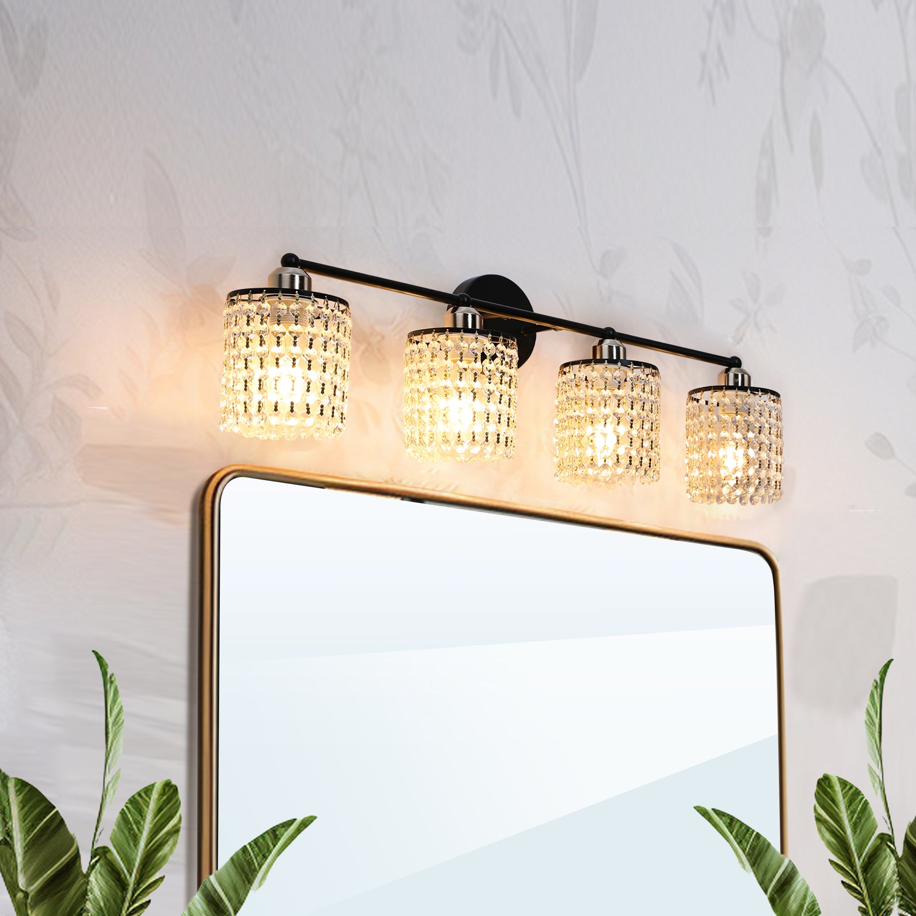 TaoTronics 4-Light Vanity Light, Bathroom Light Fixtures with Crystal Light Chain Bathroom Light Over Mirror