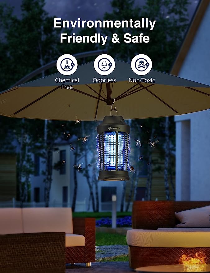 Mosquito Trap, Cremax Indoor and Outdoor Bug Zapper Fly Killer with 360° UV Light with Hook for Home, Backyard