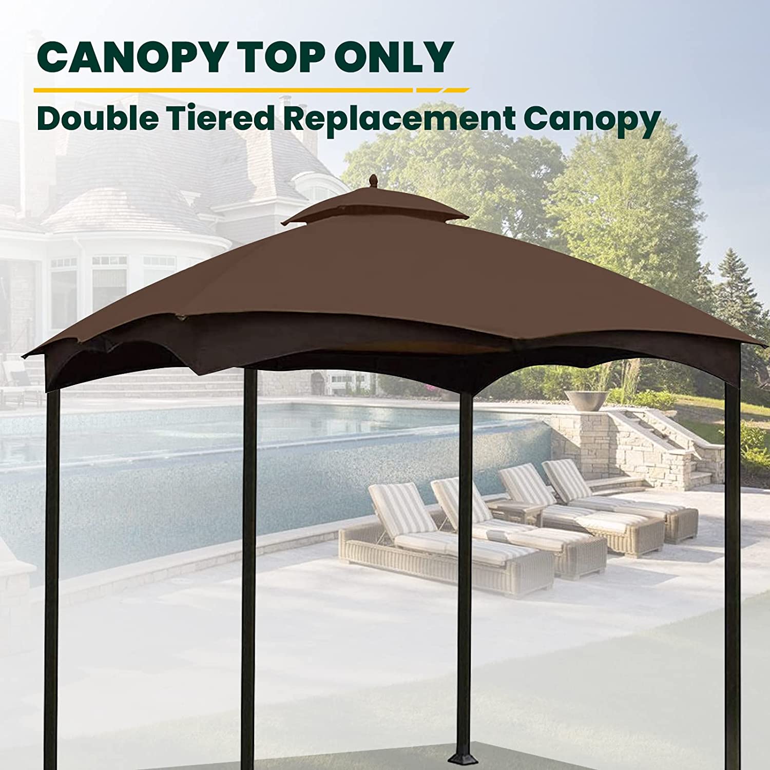 OLILAWN 10' x 12' Outdoor Gazebo Replacement Canopy Top, Double-Tier Gazebo Roof Cover