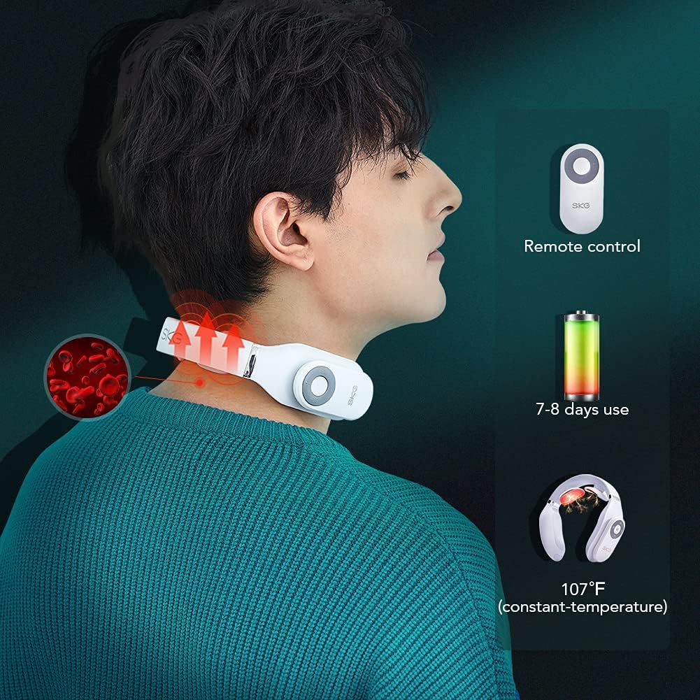 SKG K4 Neck Massager with Heat, Cordless Neck Massager for Pain Relief