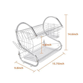 Large Dish Drying Rack with Drainboard, 2 Tier Stainless Steel Drying Racks for Kitchen Counter