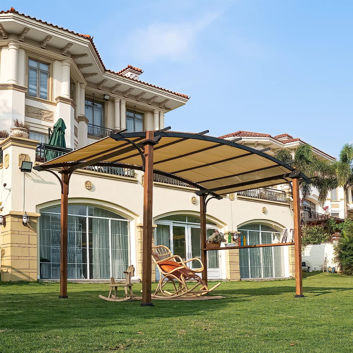 OLILAWN Pergola 8.5' X 13', Steel Arched Pergola with Sturdy Rust-Resistant Powder-Coated Steel Frame