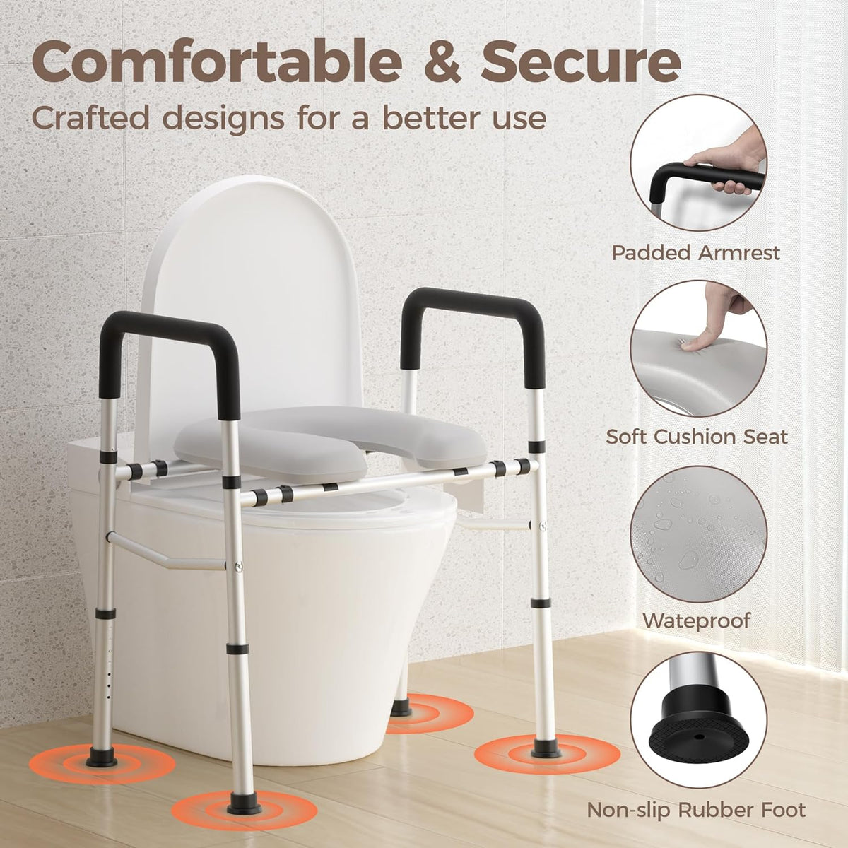 Toilet Seat Risers, Raised Toilet Seat Riser with Handles Elevated Over Toilet Stand Alone Elongated