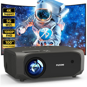 FUDONI Projector with Screen, 5G WiFi and Bluetooth, 12000L Outdoor Movie Projector Native 1080P 4k Supported