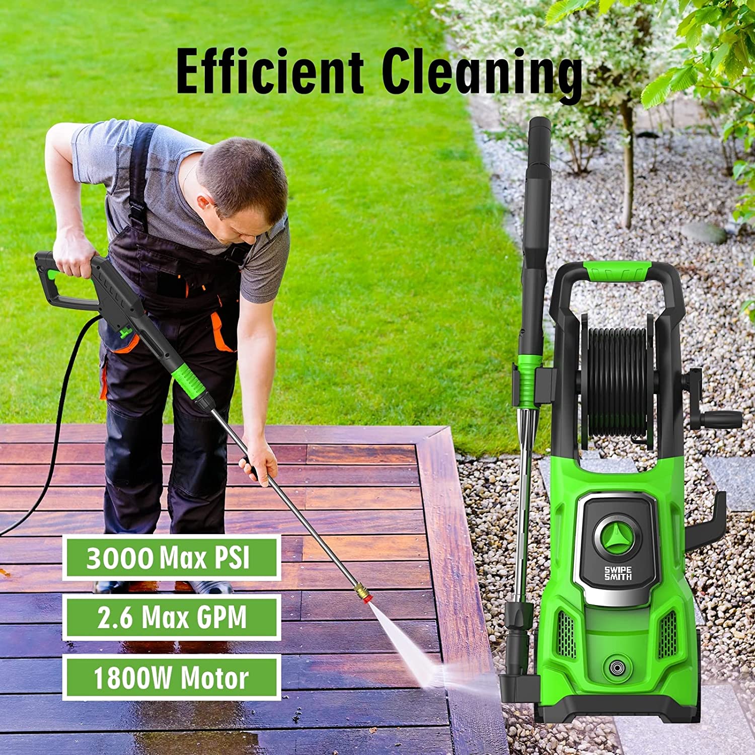 SWIPESMITH Electric Pressure Washer, 3000 Max PSI, 2.6 GPM Power Washer Machine with Hose Reel