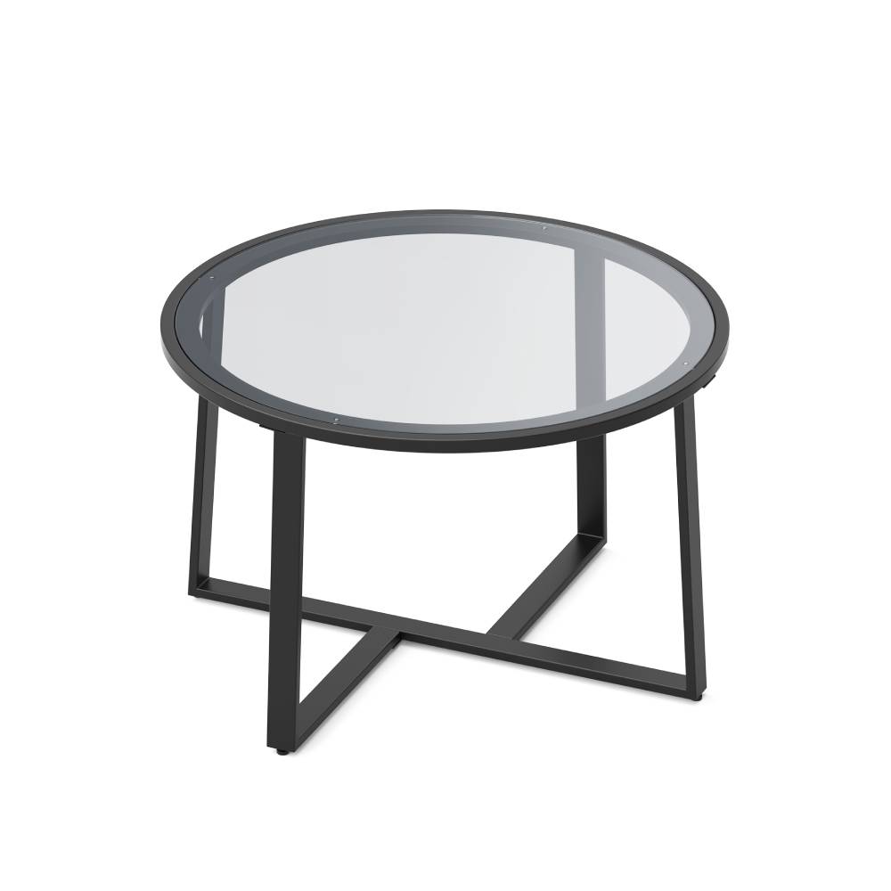 Evajoy Coffee Table, 27.6" Round Coffee Table with Tempered Glass Surface