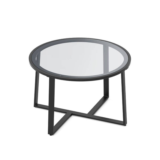 Coffee Table, 27.6" Round Coffee Table with Tempered Glass Surface