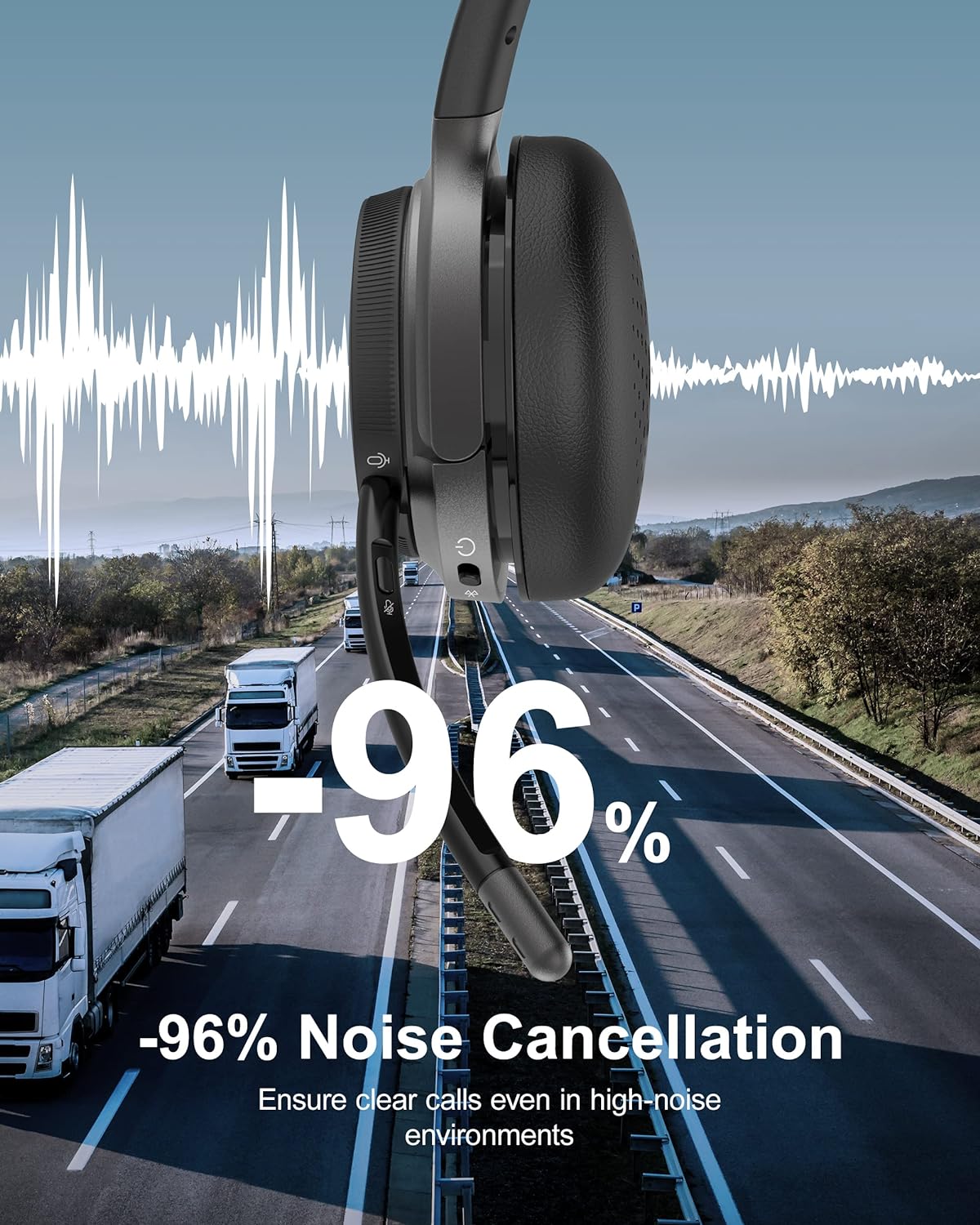 Trucker Bluetooth Headset - ENC Noise Cancelling, Mute Button Mic, V5.