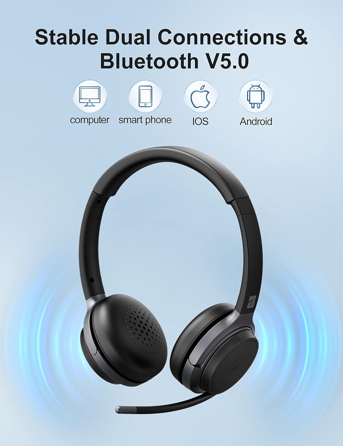 Bluetooth Headphone, Detachable Mic, Noise Cancelling, 26H Talk Time, Home/Office Compatible