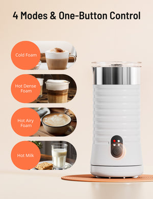 Milk Frother, 4-in-1 Milk Frother and Steamer, Hot & Cold Foam Maker with Silent Operation & Auto Shut-off WM-
