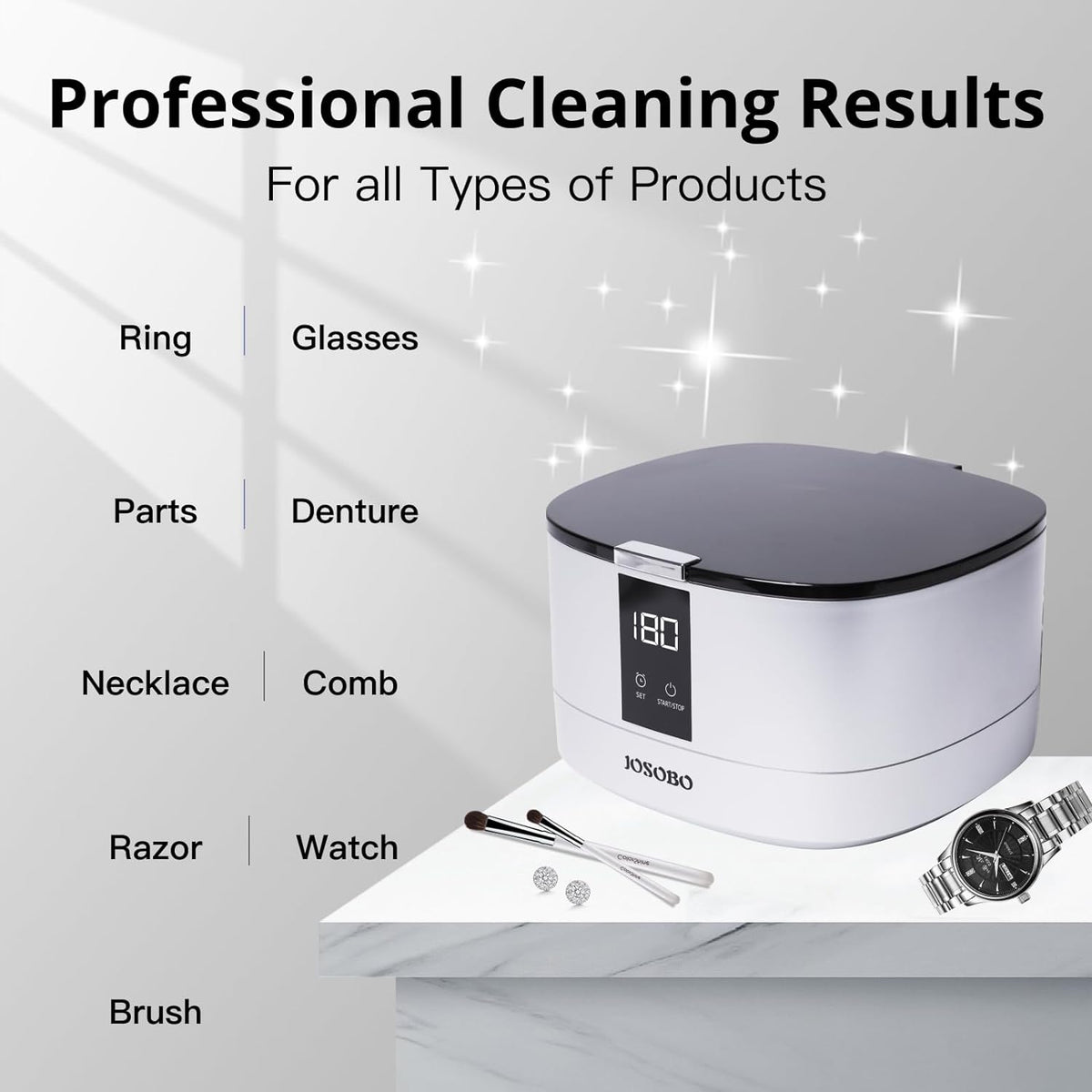 Ultrasonic Jewelry Cleaner, Ultrasonic Cleaner Machine with Digital Timer and 304 Stainless Steel Tank for Eyeglasses, Rings, Necklaces, Watch