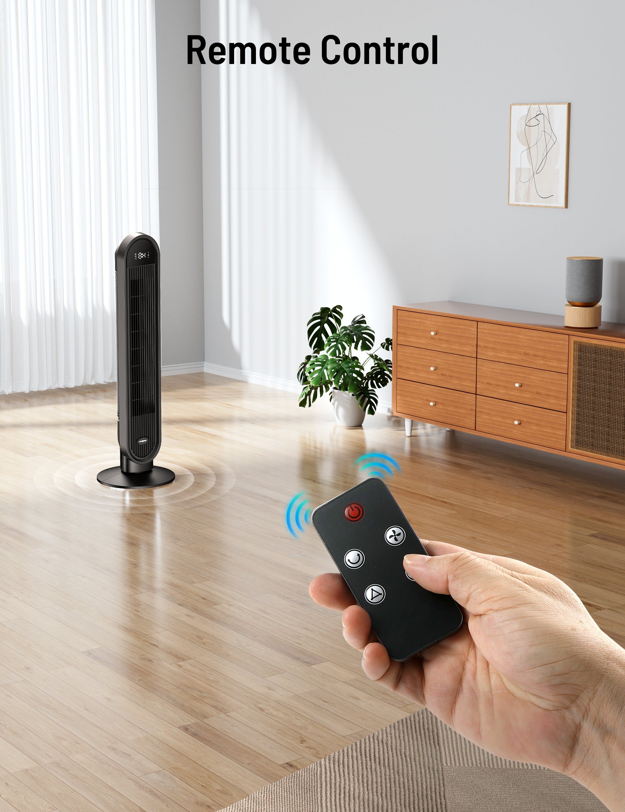 38” Oscillating Tower Fan with Remote, LED Display Cooling Tower Fan for Bedroom, Living Room, Offices & Kitchen PE-TF033