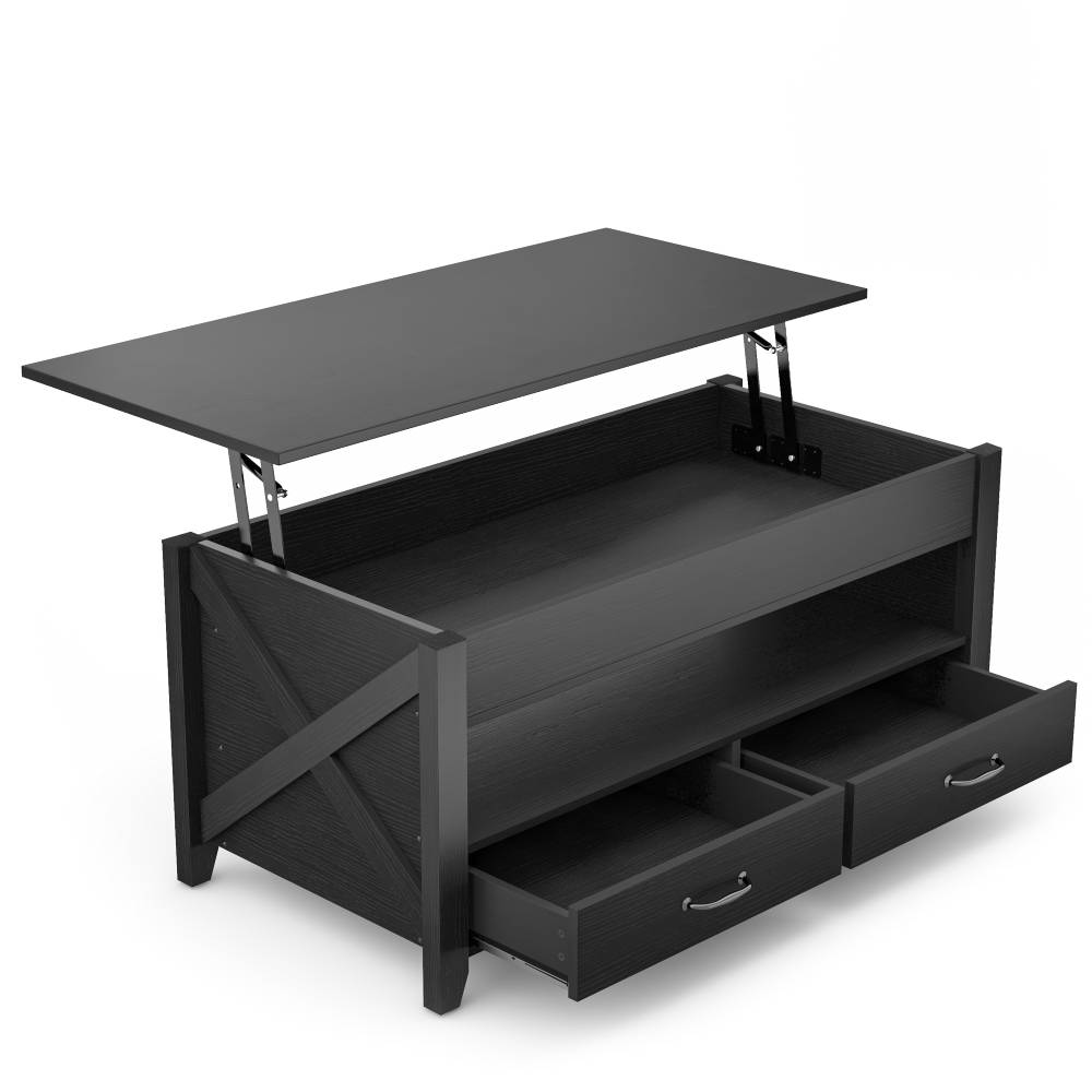 Lift Top Coffee Table, Modern Coffee Table with 2 Storage Drawers and Hidden Compartment
