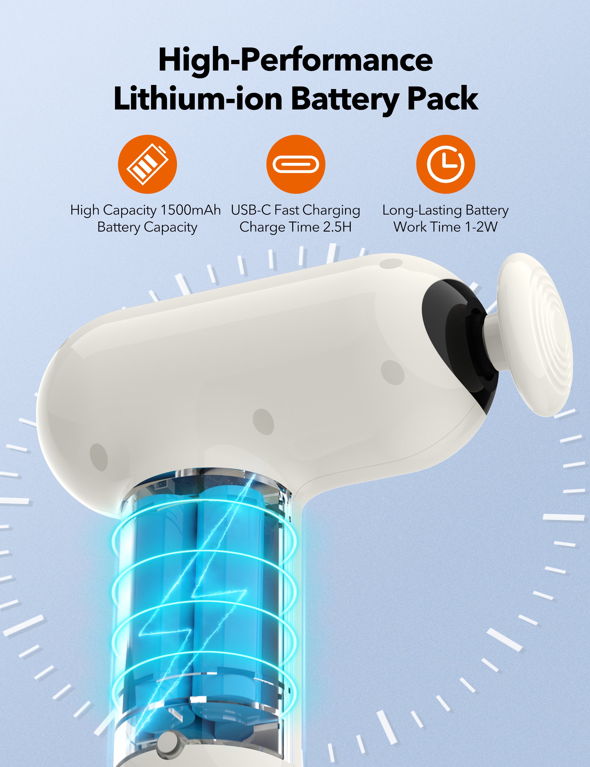 Taotronics Massage Gun, Deep Tissue Percussion Muscle Massager Handheld Cordless Back Massager with 6 Speeds and 4 Heads(White) wm