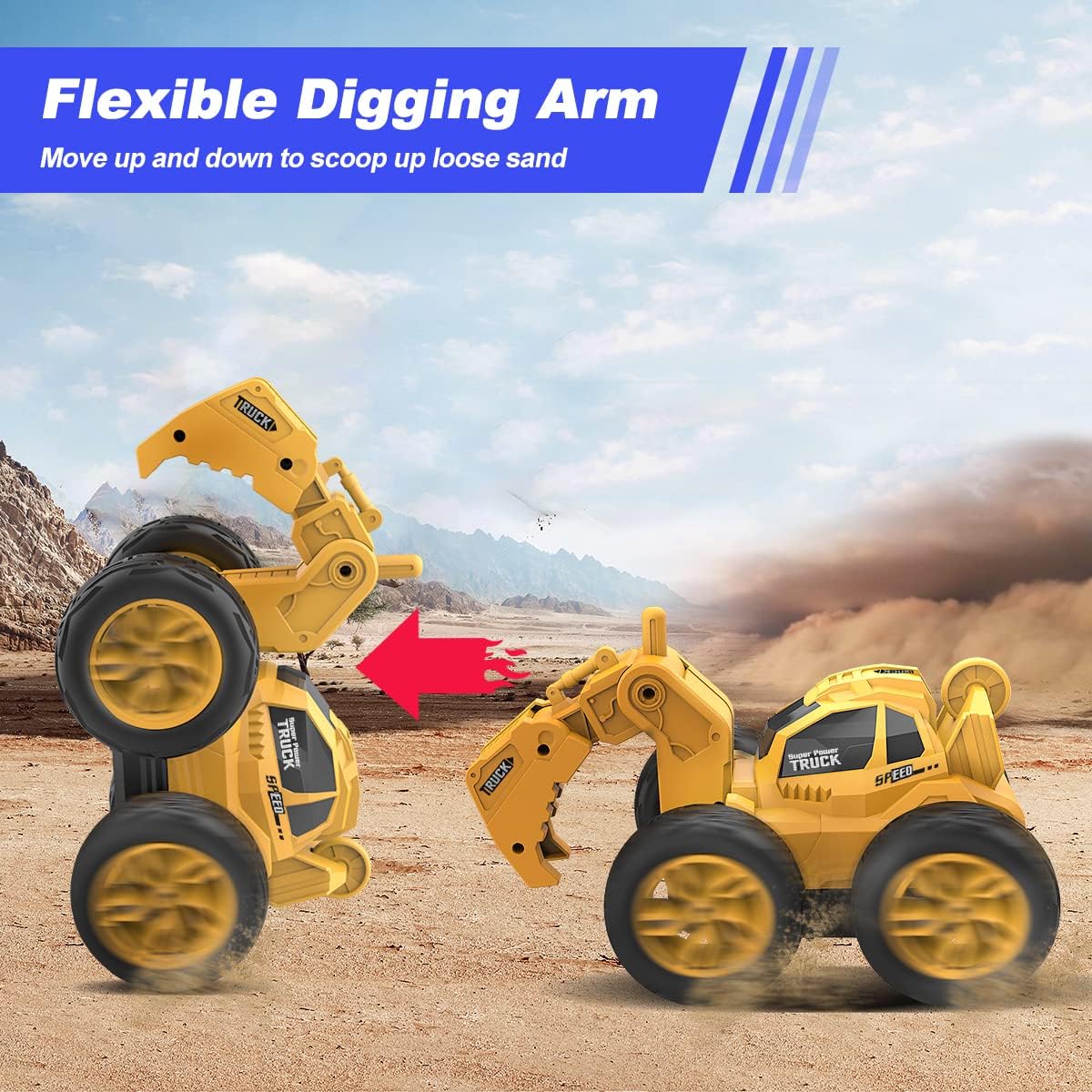 KATTUN Construction Vehicles Toy, 360° Flip and Rotation Remote Control Excavator Truck, 2.4Ghz RC Car