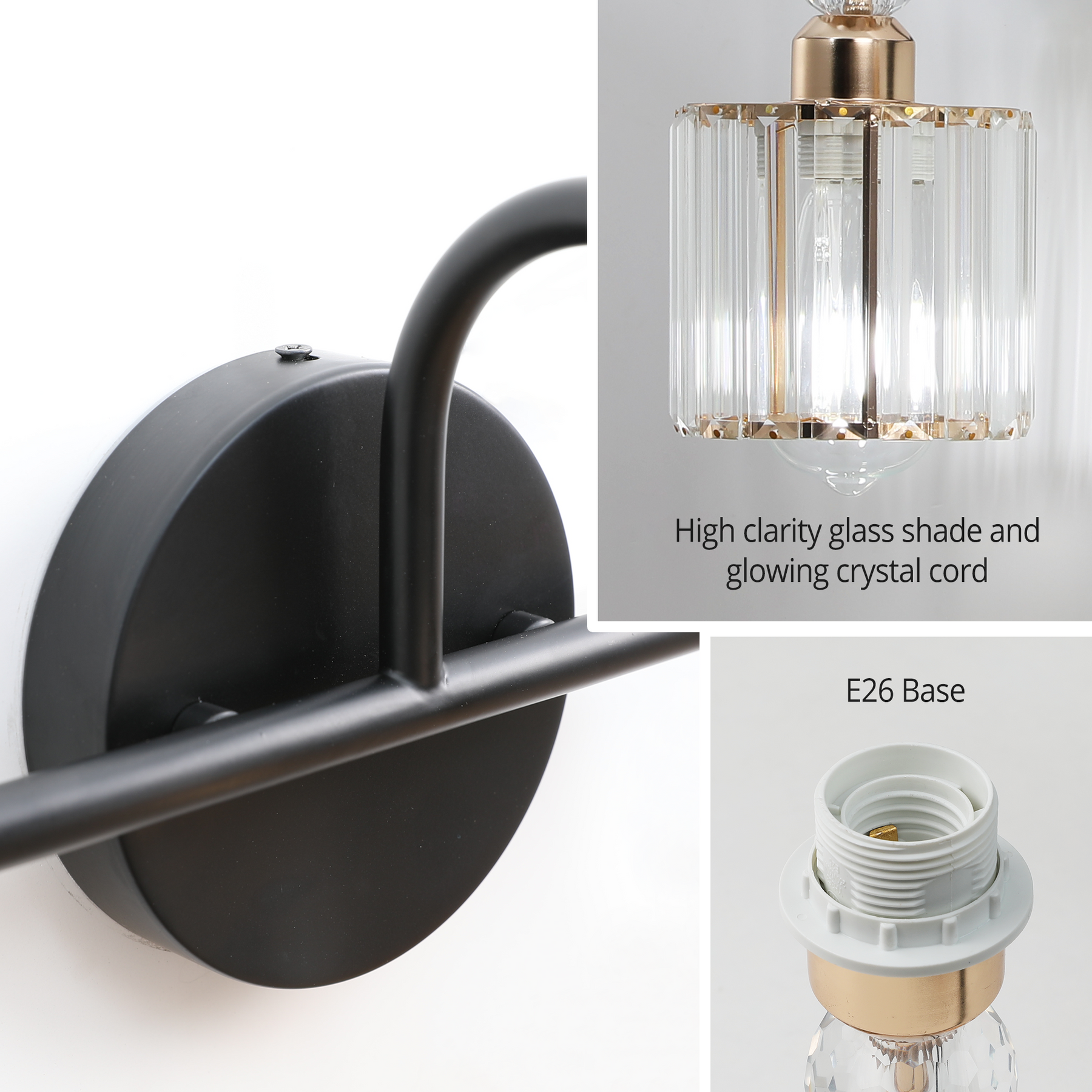 TaoTronics Black Gold Crystal 3-Light Vanity Lighting, Bathroom Vanity Lights Fixtures Over Mirror