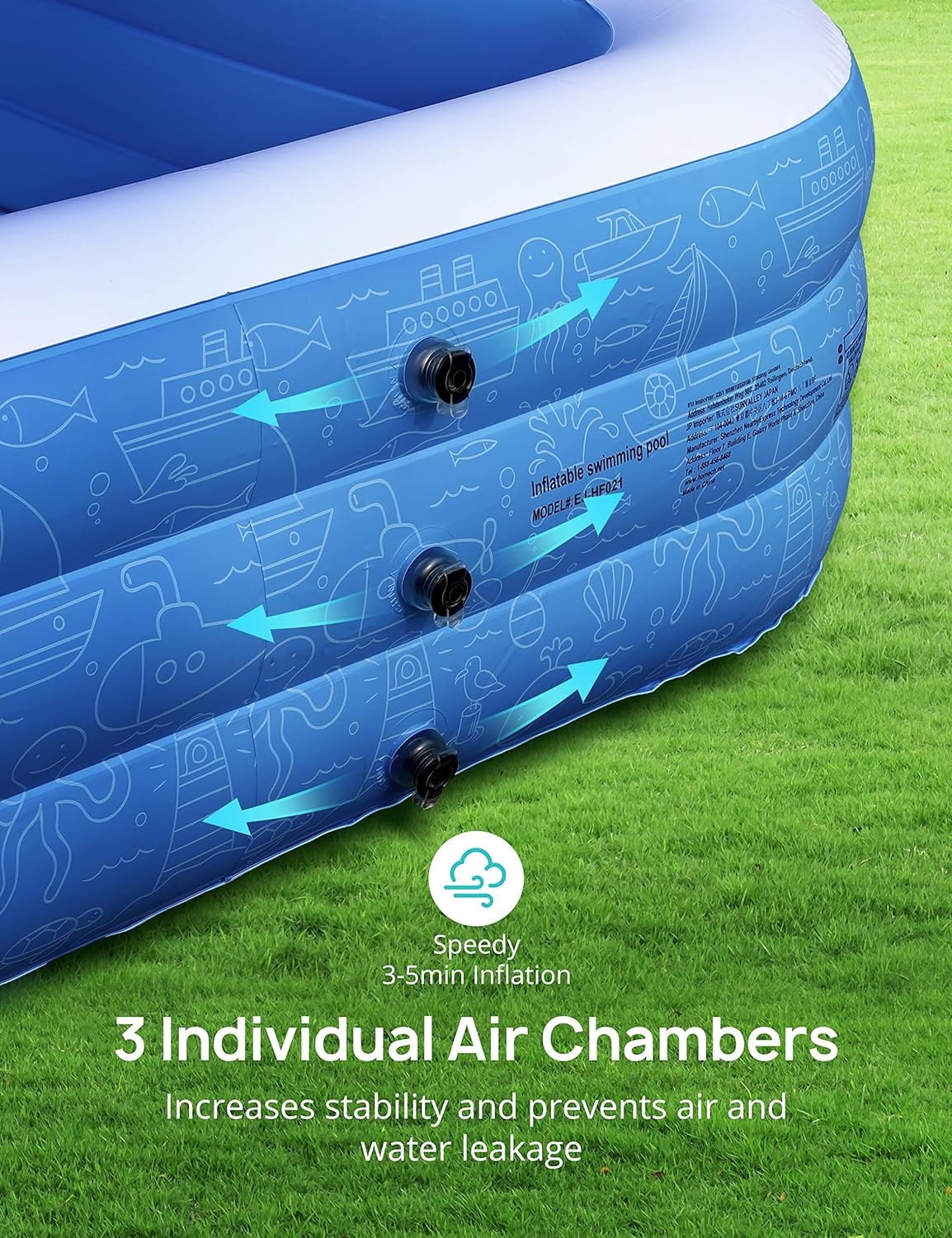 TaoTronics x Evajoy EJ-HF021 Inflatable Outdoor Family Large Swimming Pool, 119" x 72" x 20"