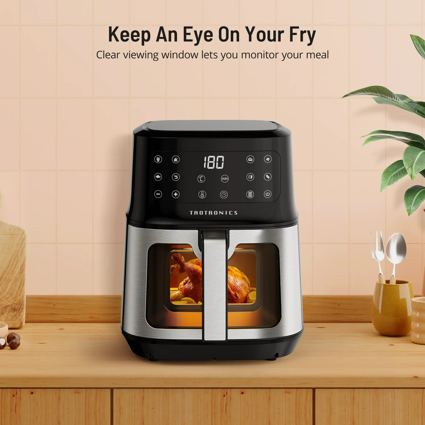 Digital Air Fryer Countertop Adjustable Temperature 8 Quart with