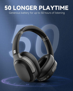 Bluetooth Hi-Fi Stereo Headphones - 50H Playtime, Deep Bass, HD Mic