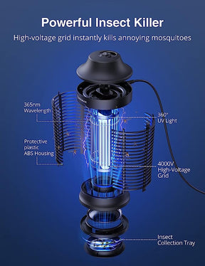Mosquito Trap, Cremax Indoor and Outdoor Bug Zapper Fly Killer with 360° UV Light with Hook for Home, Backyard