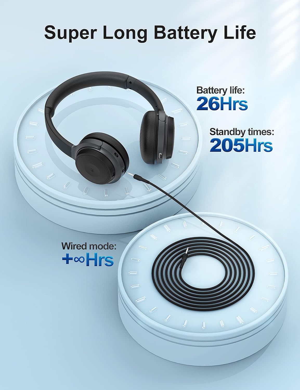 Bluetooth Headphone, Detachable Mic, Noise Cancelling, 26H Talk Time, Home/Office Compatible