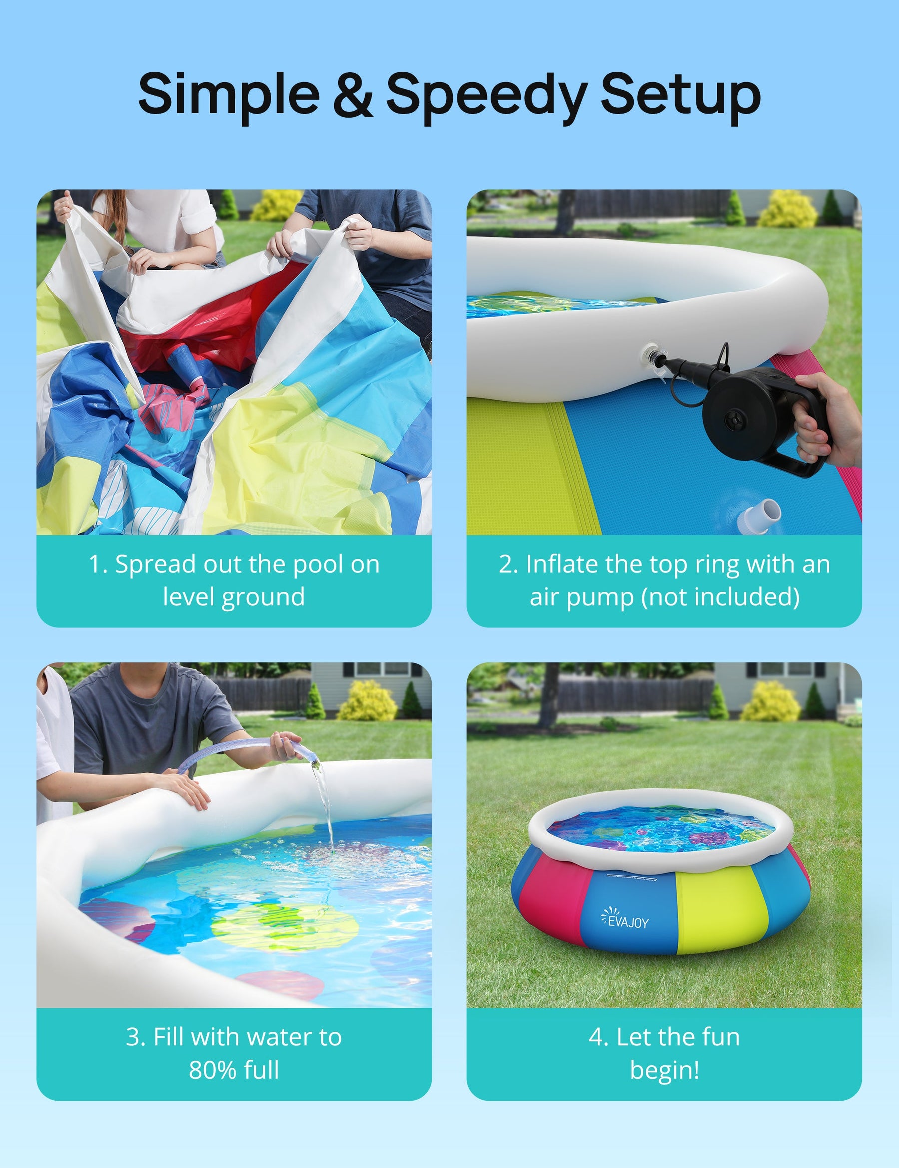 Evajoy Inflatable Swimming Pool Above Ground Pool 10ft x 30in Fast Set Pools 2024