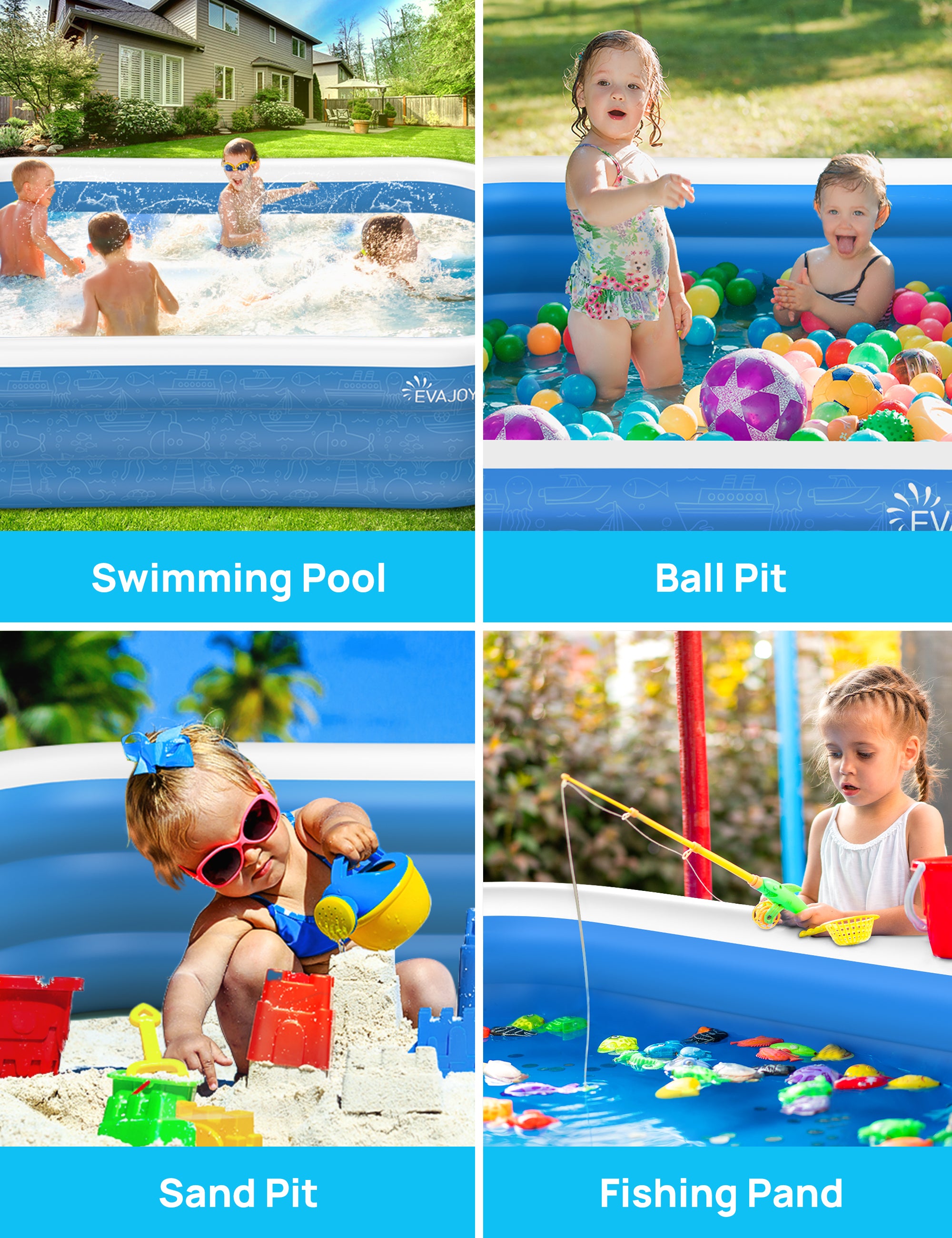 TaoTronics Inflatable Swimming Pools, 120'' x 72'' x 20'' Blow up Swimming Pools, Kiddie Pool Large Size Thickened Blow up Swimming Pools Play Center for Kids Children Family Outdoor Garden Backyard wm