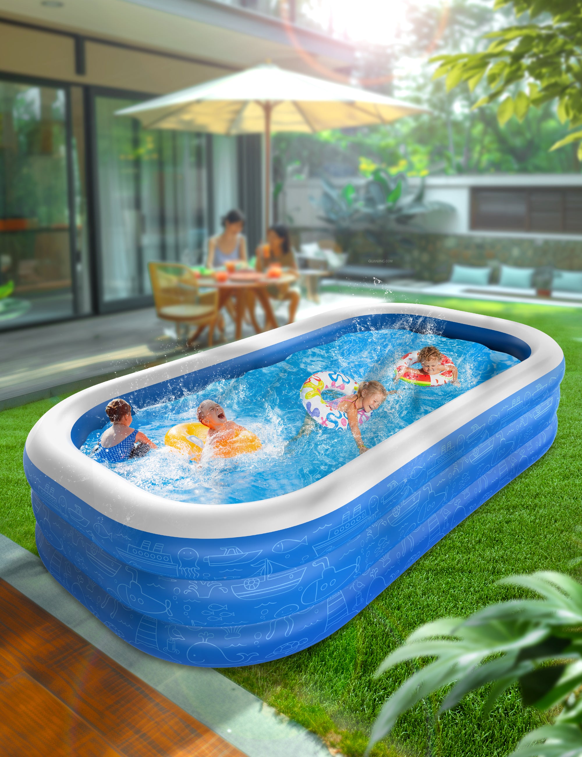 TaoTronics Inflatable Swimming Pools, 120'' x 72'' x 20'' Blow up Swimming Pools, Kiddie Pool Large Size Thickened Blow up Swimming Pools Play Center for Kids Children Family Outdoor Garden Backyard wm