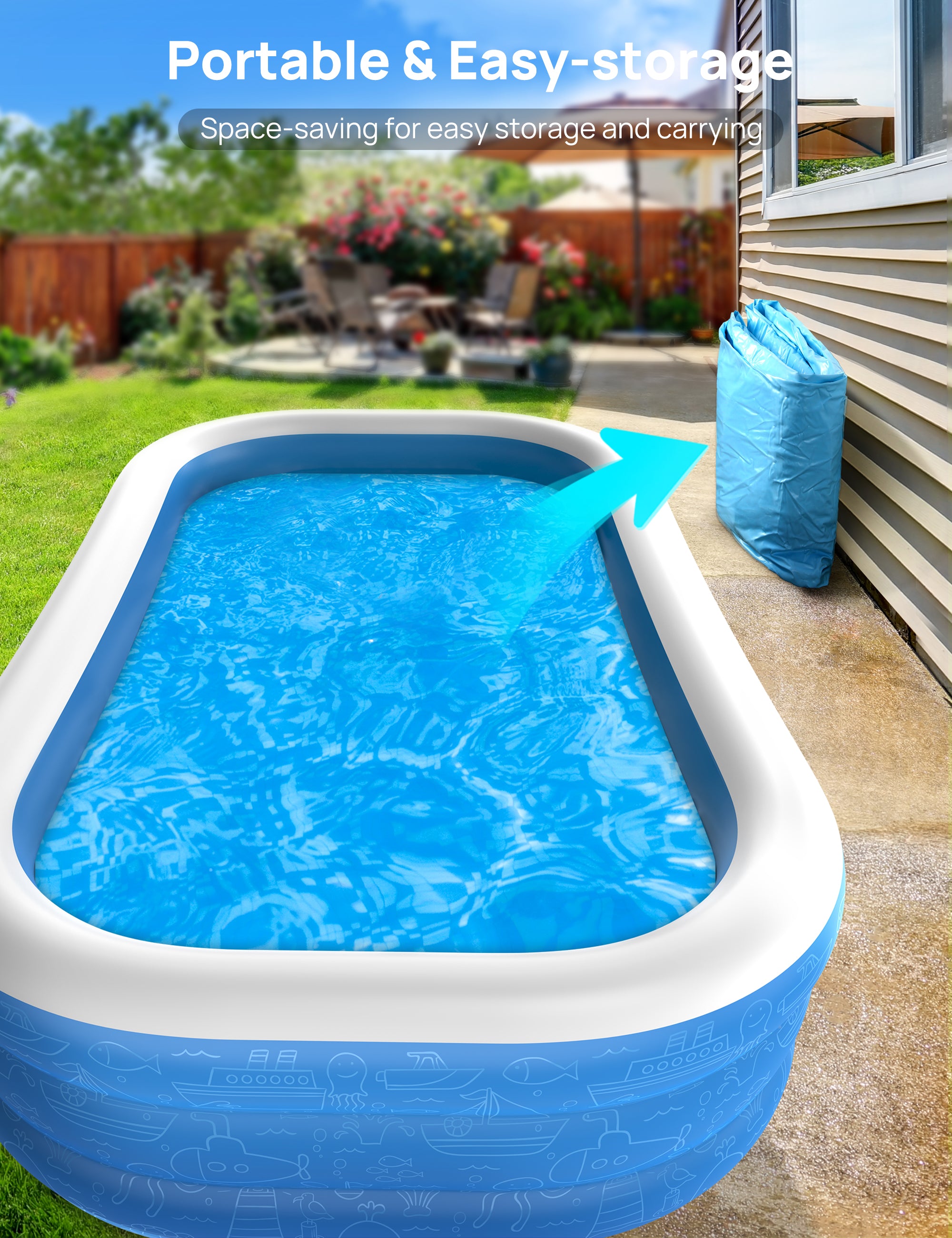 TaoTronics Inflatable Swimming Pools, 120'' x 72'' x 20'' Blow up Swimming Pools, Kiddie Pool Large Size Thickened Blow up Swimming Pools Play Center for Kids Children Family Outdoor Garden Backyard wm