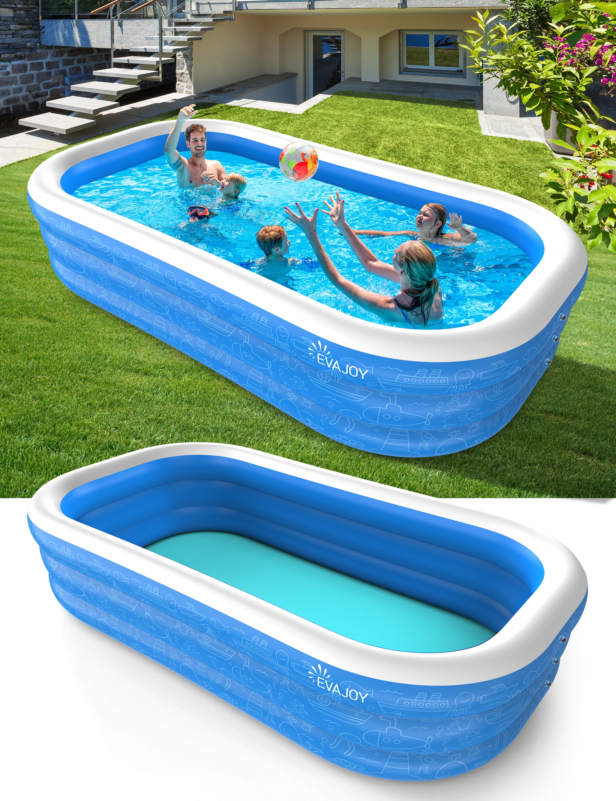 TaoTronics Inflatable Swimming Pools, 120'' x 72'' x 20'' Blow up Swimming Pools, Kiddie Pool Large Size Thickened Blow up Swimming Pools Play Center for Kids Children Family Outdoor Garden Backyard wm