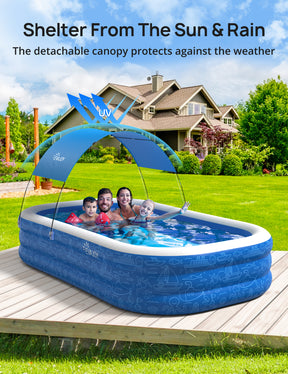 Large Inflatable Swimming Pool with Canopy, 150” x 70” x 20” Full-Sized Inflatable Pool for Kids & Adults