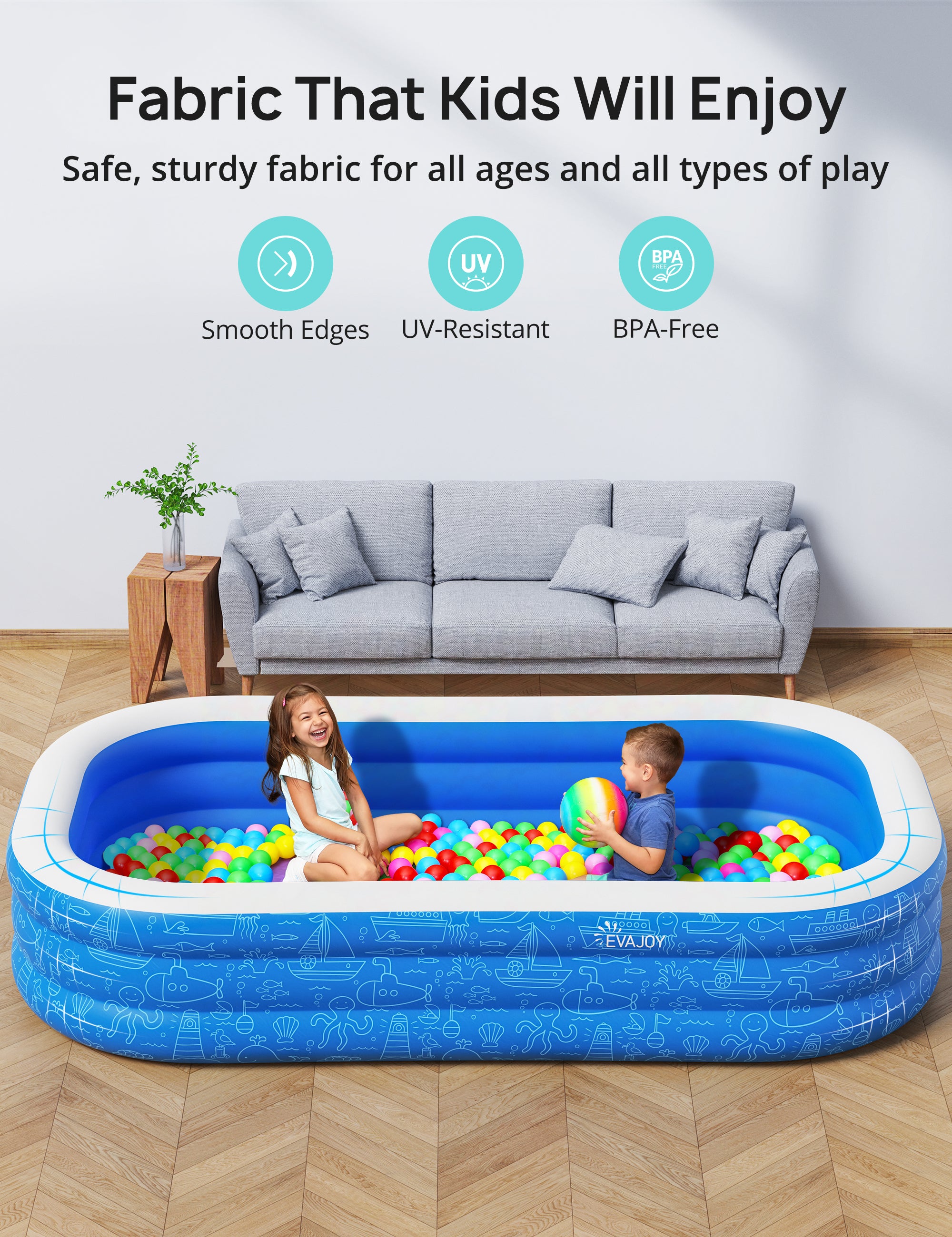 Large Inflatable Swimming Pool with Canopy, 150” x 70” x 20” Full-Sized Inflatable Pool for Kids & Adults WM-