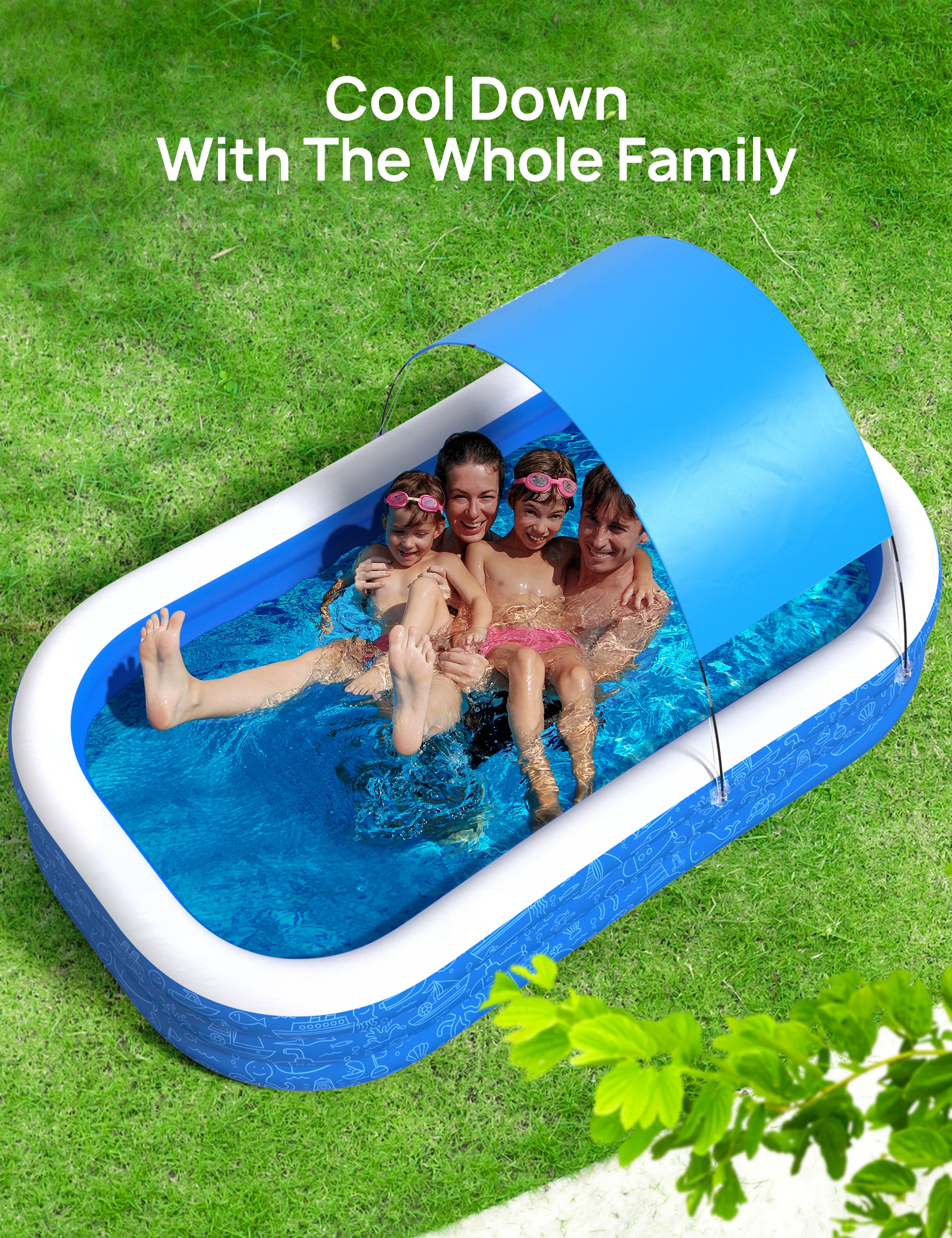Large Inflatable Swimming Pool with Canopy, 150” x 70” x 20” Full-Sized Inflatable Pool for Kids & Adults WM-