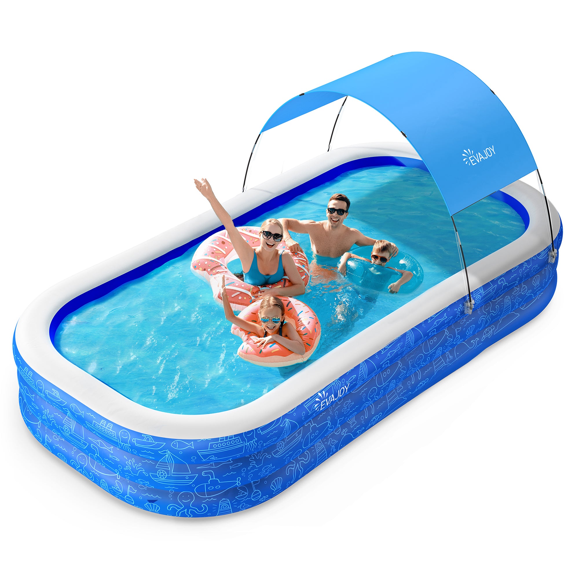 Large Inflatable Swimming Pool with Canopy, 150” x 70” x 20” Full-Sized Inflatable Pool for Kids & Adults WM-