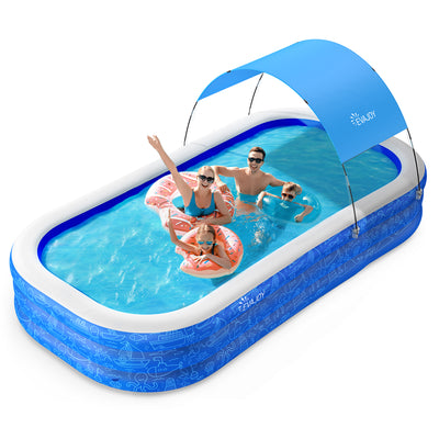Large Inflatable Swimming Pool with Canopy, 150” x 70” x 20” Full-Sized Inflatable Pool for Kids & Adults WM