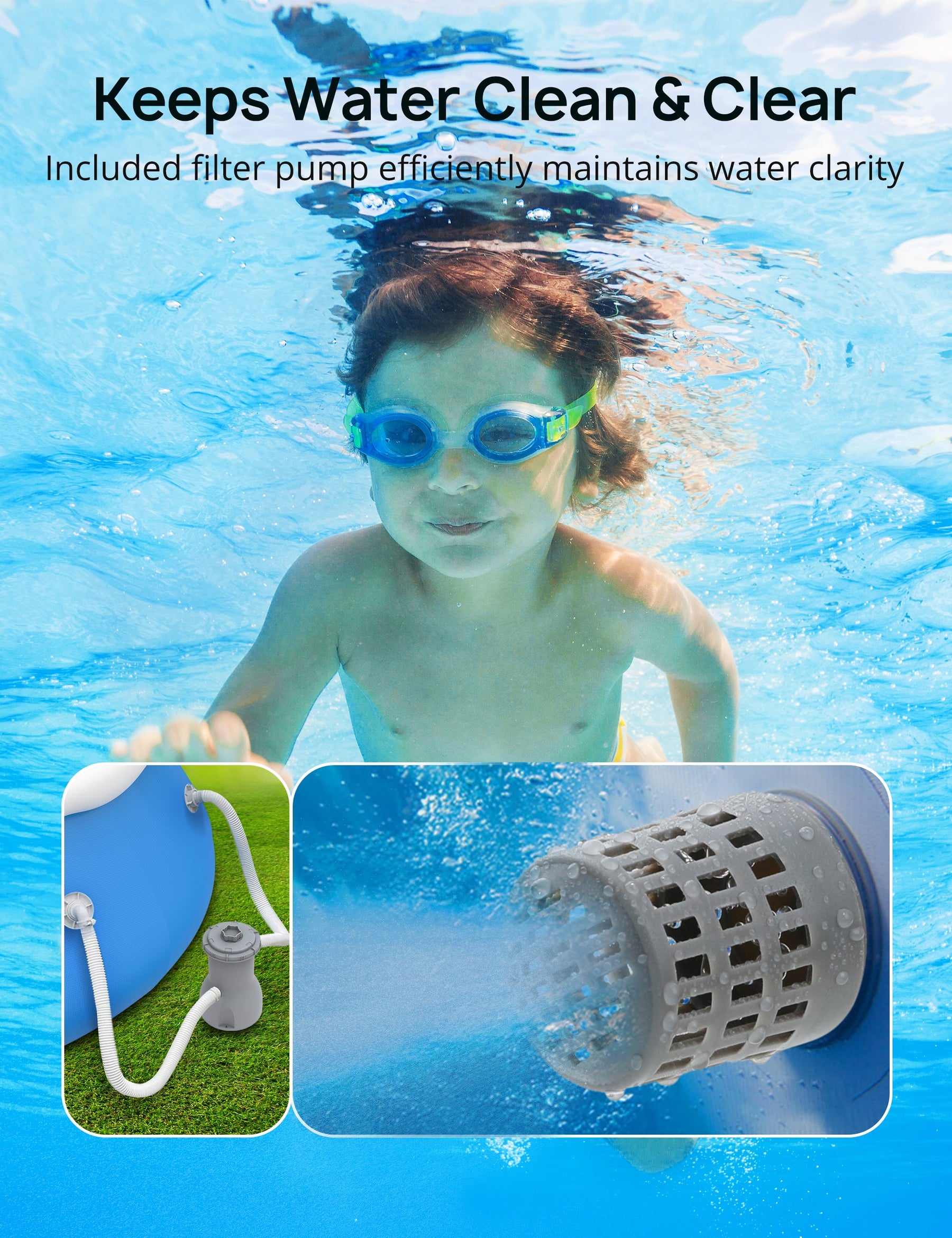 EVAJOY 15ft *35in Inflatable Swimming Pool Include Filter Pump, Ground Cloth and Cover WM