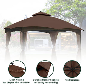 OLILAWN 10' x 12' Outdoor Gazebo Replacement Canopy Top, Double-Tier Gazebo Roof Cover