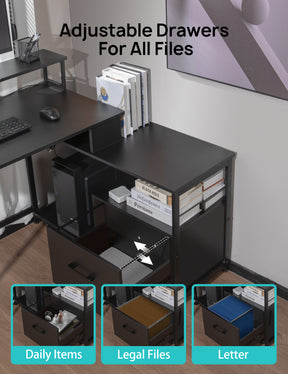 Evajoy Home Office Computer Desk with File Drawer, LED Strip, Ergonomic L-Shaped Gaming Desk