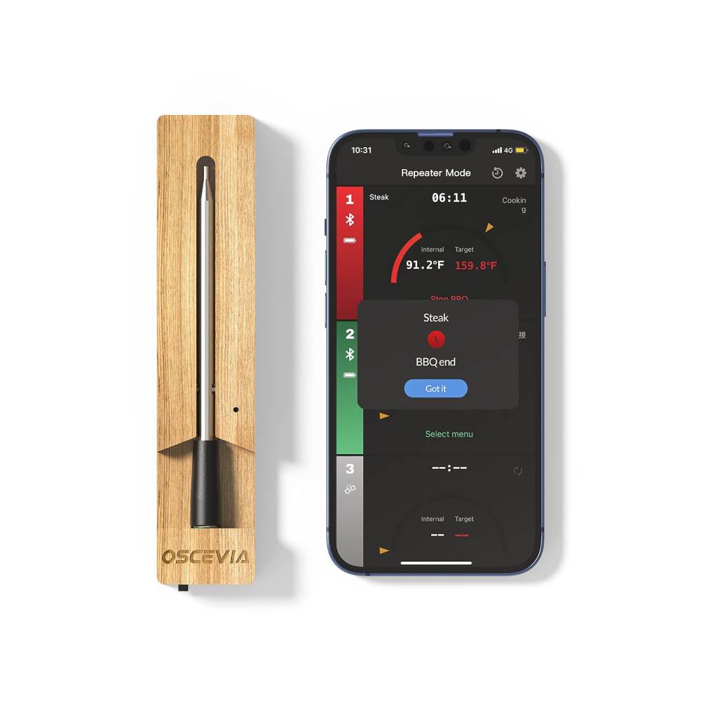 Smart Wireless Meat Thermometer - Bluetooth, Alert, 262ft Range, IP67 Waterproof - Dishwasher Safe for Smoker, BBQ, Kitchen