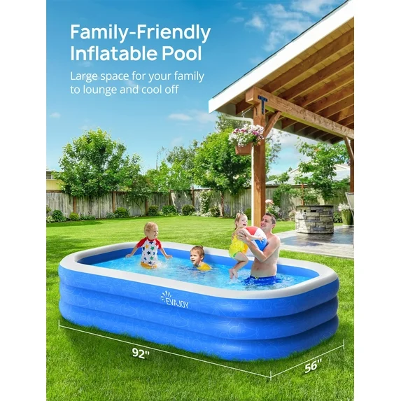 Inflatable Pool, 92'' x 56'' x 20'' Inflatable Swimming Pool for Summer Water Party BPA-Free Above Ground Blow up Kiddie Pool Ball/Sand Pit,Backyard Outdoor Indoor Age 3+, Rectangle WM